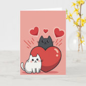 Schattige Katten Liefde Hart Kaart (Gele Bloem)