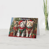 Schattige katten met kerstmannenmutsen Whimsical Kaart (Voorkant)