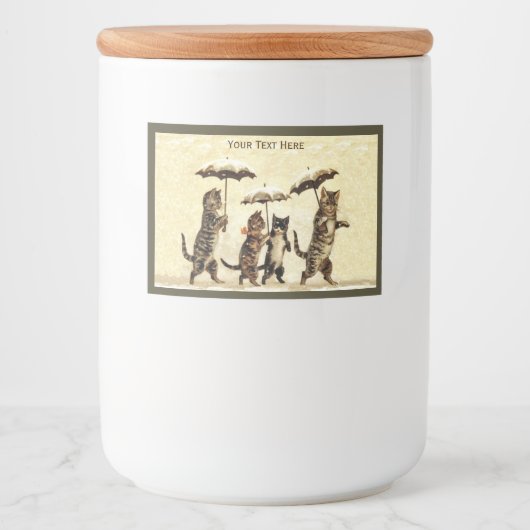 Schattige katten met Kittens in winterparaplu's Voedselcontainer Etiket (Voorkant)