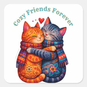 Schattige Katten Met Sjaals Koele Vrienden 🐱 Vierkante Sticker