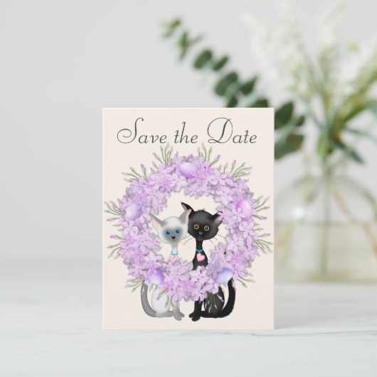 Schattige Katten Pasen Bewaar de Datum Trouwberich Kaart (Staand voorkant)