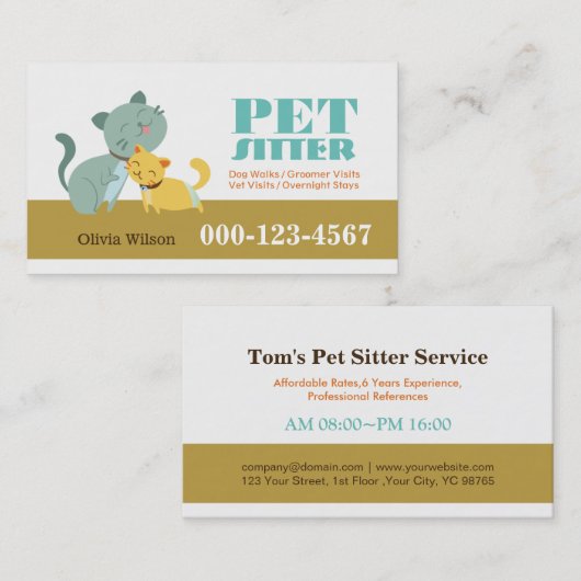 Schattige Katten Pet Sitting Service Visitekaartje (Voorkant / Achterkant)