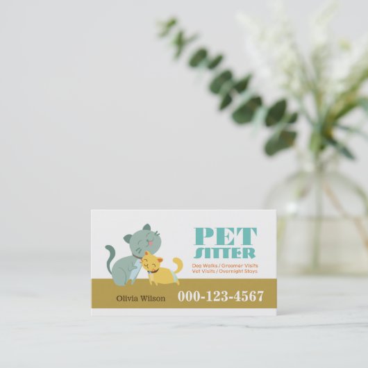 Schattige Katten Pet Sitting Service Visitekaartje (Staand voorkant)