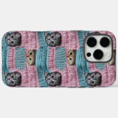 Schattige Katten Roze Blauwe Breien Meisjesachtig Case-Mate iPhone Case (Achterkant (horizontaal))