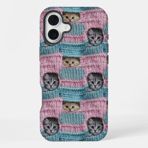 Schattige Katten Roze Blauwe Breien Meisjesachtig iPhone 16 Plus Hoesje