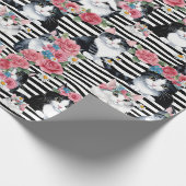 Schattige katten roze rozen en zwarte strepen cadeaupapier (Hoek)