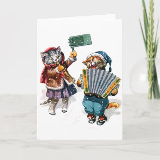 Schattige katten spelen accordeon in de sneeuw feestdagen kaart