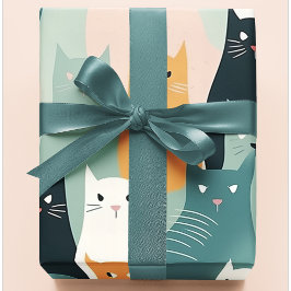 Schattige katten spelen neutrale pastelpatroon cadeaupapier