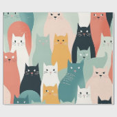 Schattige katten spelen neutrale pastelpatroon cadeaupapier (Vlak)