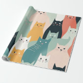Schattige katten spelen neutrale pastelpatroon cadeaupapier (Uitgerold)