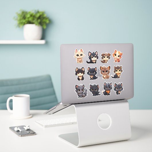 Schattige katten Stickers (Laptop op bureau)