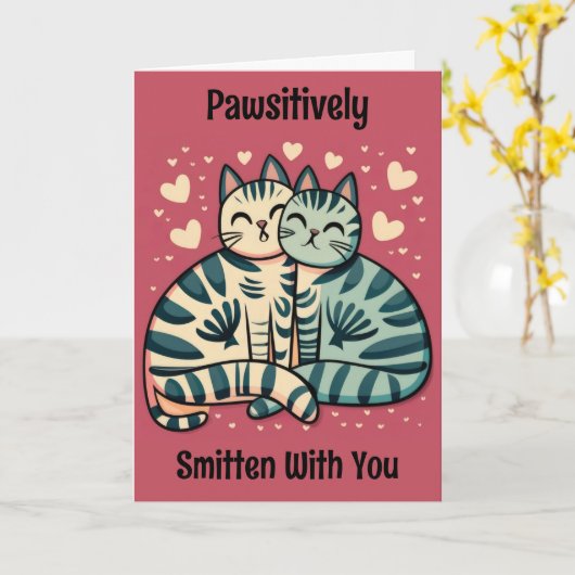 Schattige Katten Valentijn Kaart (Gele Bloem)