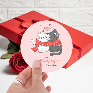 Schattige Katten Verliefd Valentijnsdag Zachte Roz Ronde Sticker