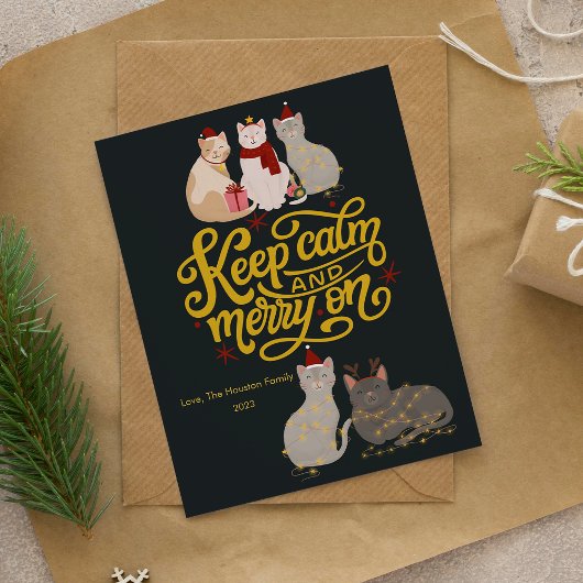 Schattige Katten Vrolijk Kerstmis Plat Kerstkaart