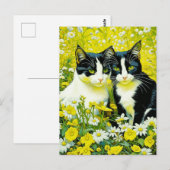Schattige katten zitten in een veld van Daisies Briefkaart (Voorkant / Achterkant)