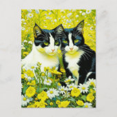 Schattige katten zitten in een veld van Daisies Briefkaart (Voorkant)