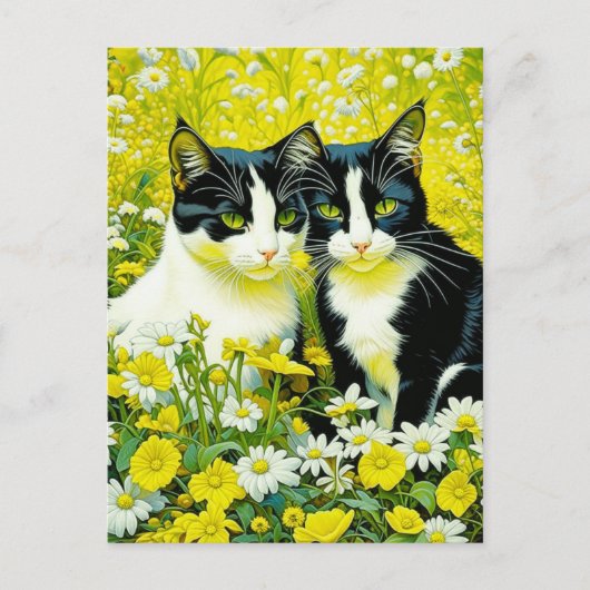 Schattige katten zitten in een veld van Daisies Briefkaart (Voorkant)