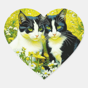 Schattige katten zitten in een veld van Daisies Hart Sticker