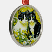 Schattige katten zitten in een veld van Daisies Metalen Ornament (Rechts)