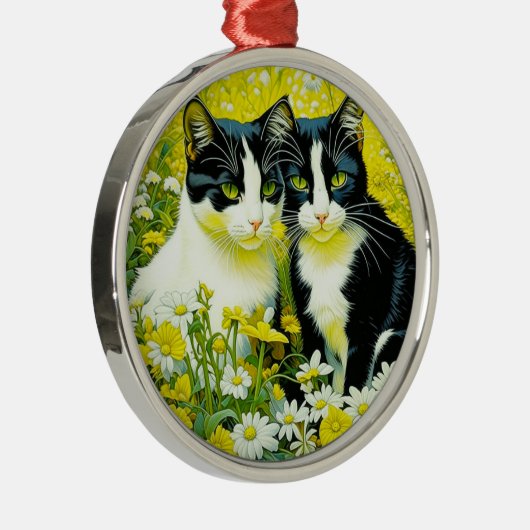 Schattige katten zitten in een veld van Daisies Metalen Ornament (Rechts)