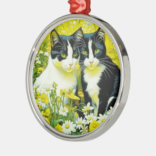 Schattige katten zitten in een veld van Daisies Metalen Ornament (Links)