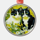 Schattige katten zitten in een veld van Daisies Metalen Ornament (Voorkant)