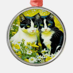 Schattige katten zitten in een veld van Daisies Metalen Ornament