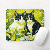 Schattige katten zitten in een veld van Daisies Muismat (Met muis)