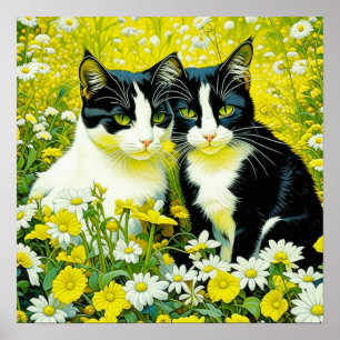 Schattige katten zitten in een veld van Daisies Poster