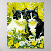 Schattige katten zitten in een veld van Daisies Poster (Voorkant)