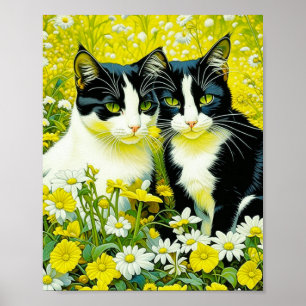 Schattige katten zitten in een veld van Daisies Poster