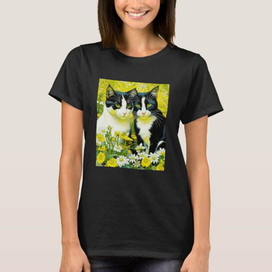 Schattige katten zitten in een veld van Daisies T-shirt (Voorkant)