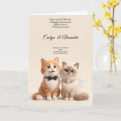 Schattige Kattenbruid en -bruidegom Blush Roze Blo Kaart (Gele Bloem)