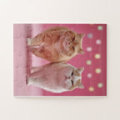 Schattige kattenduo op roze puzzel legpuzzel (Horizontaal)