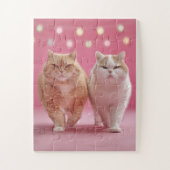 Schattige kattenduo op roze puzzel legpuzzel (Verticaal)