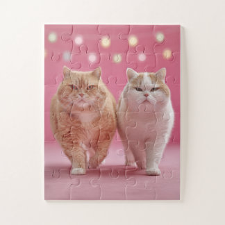 Schattige kattenduo op roze puzzel legpuzzel