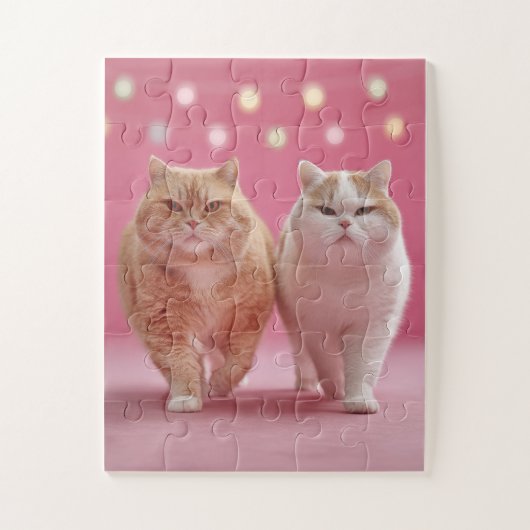 Schattige kattenduo op roze puzzel legpuzzel (Verticaal)
