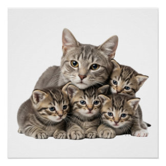 schattige kattenfamilie knuffel perfect poster
