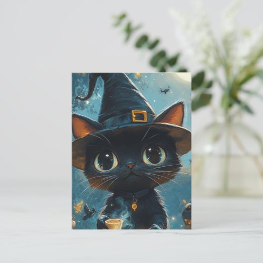 Schattige kattenheks briefkaart (Staand voorkant)