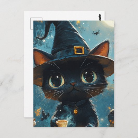 Schattige kattenheks briefkaart (Voorkant / Achterkant)