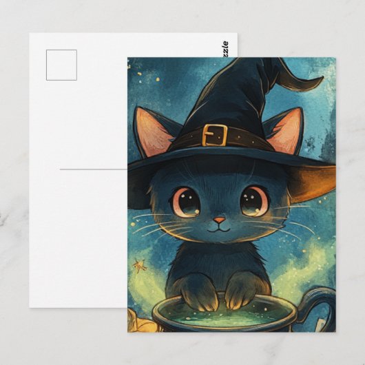 Schattige kattenheks briefkaart (Voorkant / Achterkant)
