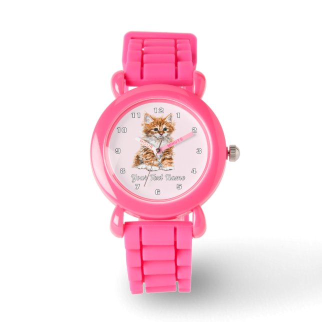 Schattige kattenhorloge met aangepaste tekstnaam horloge (Voorkant)