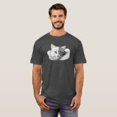 Schattige kattenillustratie zwart-wit kunst t-shirt (Voorkant volledig)