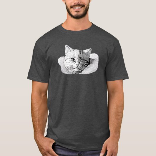 Schattige kattenillustratie zwart-wit kunst t-shirt (Voorkant)