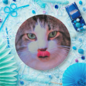 Schattige kattenkat met roze tongschoppen papieren bordje (Feest)