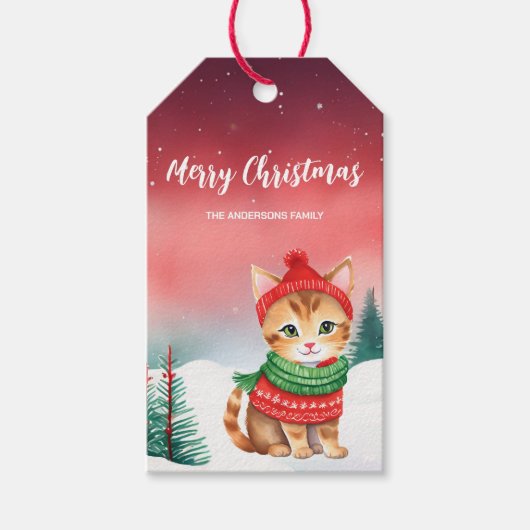 Schattige kattenkatje Kerstfeest Kerstfeest kind Cadeaulabel (Voorkant)