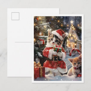 Schattige Kattenkerstman Vrolijk Kerstfeest Briefkaart
