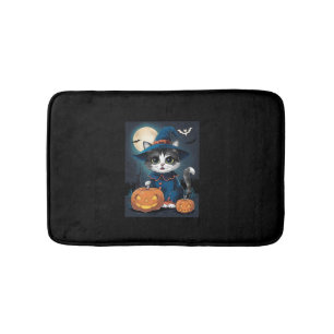 Schattige kattenkostuum Halloween en pompoen Badmat