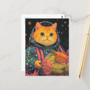 Schattige kattenkruidenier winkelen in Polka Dot J Briefkaart