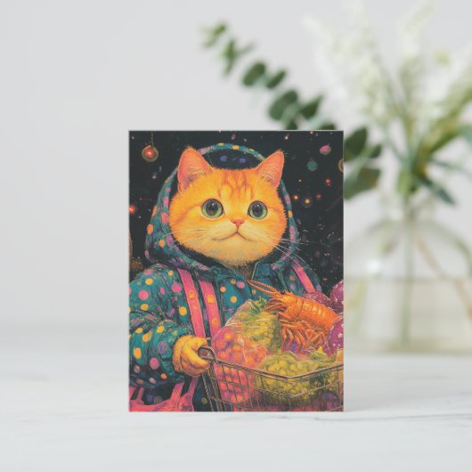 Schattige kattenkruidenier winkelen in Polka Dot J Briefkaart (Staand voorkant)